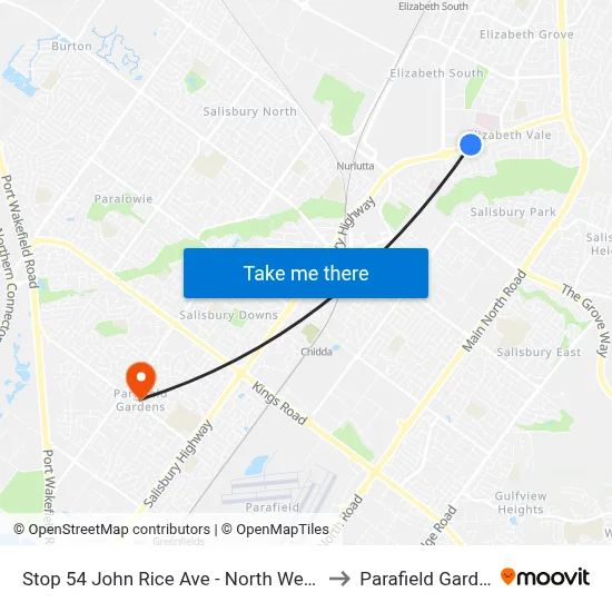 Stop 54 John Rice Ave - North West side to Parafield Gardens map