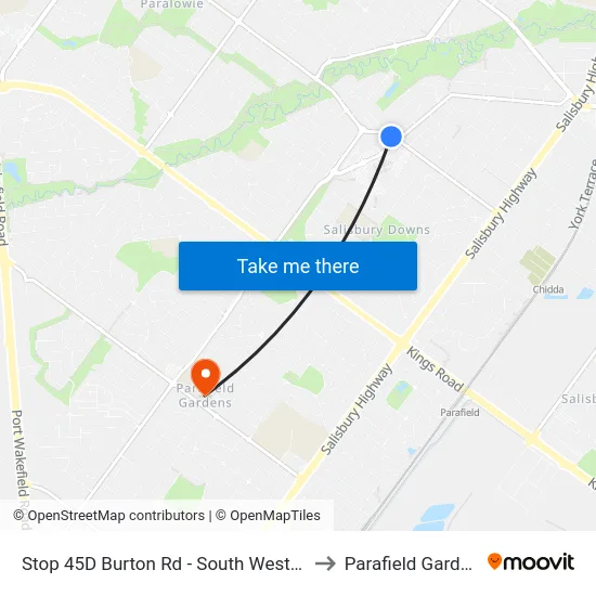 Stop 45D Burton Rd - South West side to Parafield Gardens map