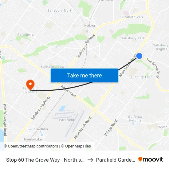 Stop 60 The Grove Way - North side to Parafield Gardens map
