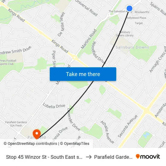 Stop 45 Winzor St - South East side to Parafield Gardens map