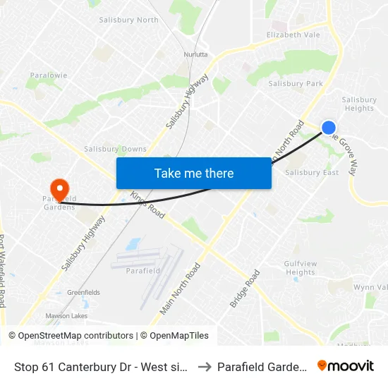 Stop 61 Canterbury Dr - West side to Parafield Gardens map