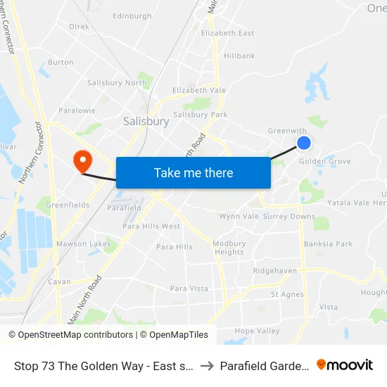 Stop 73 The Golden Way - East side to Parafield Gardens map
