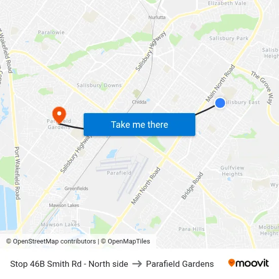 Stop 46B Smith Rd - North side to Parafield Gardens map