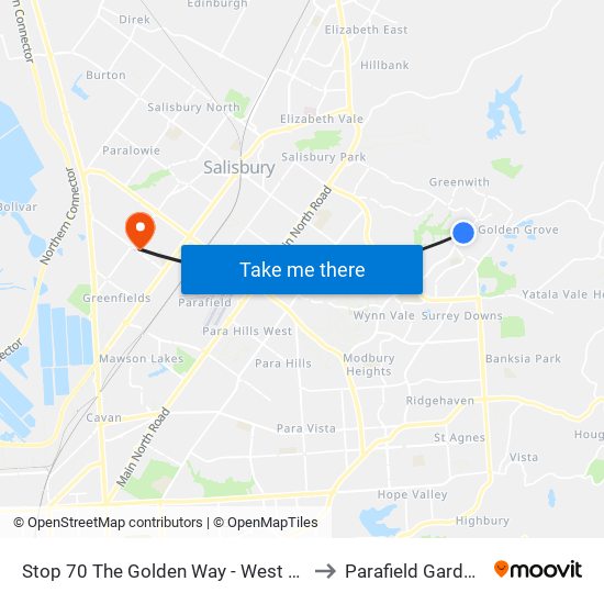 Stop 70 The Golden Way - West side to Parafield Gardens map