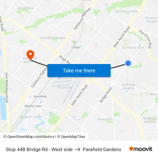 Stop 44B Bridge Rd - West side to Parafield Gardens map