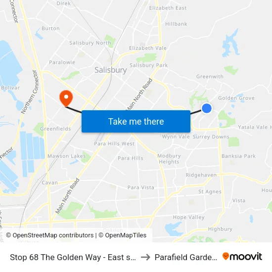 Stop 68 The Golden Way - East side to Parafield Gardens map