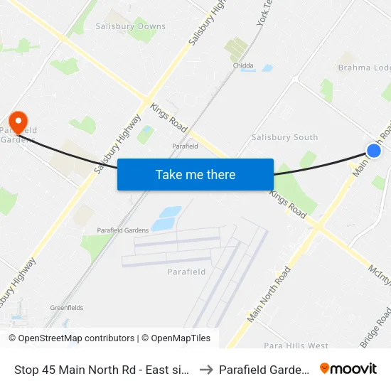 Stop 45 Main North Rd - East side to Parafield Gardens map