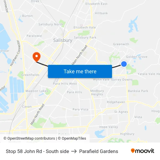 Stop 58 John Rd - South side to Parafield Gardens map