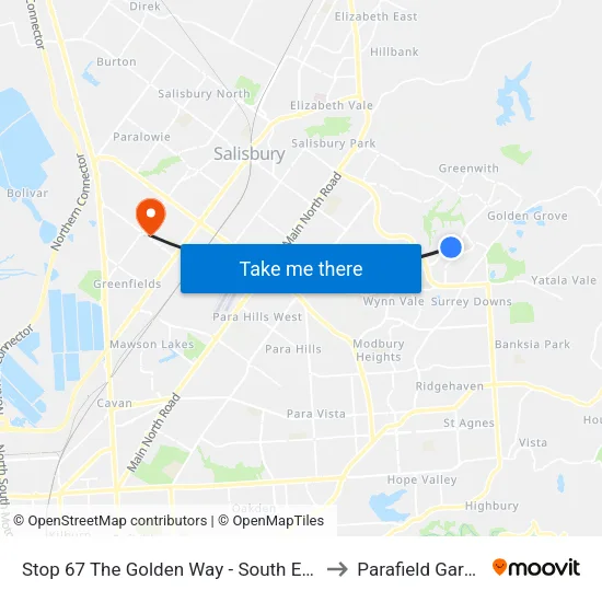 Stop 67 The Golden Way - South East side to Parafield Gardens map