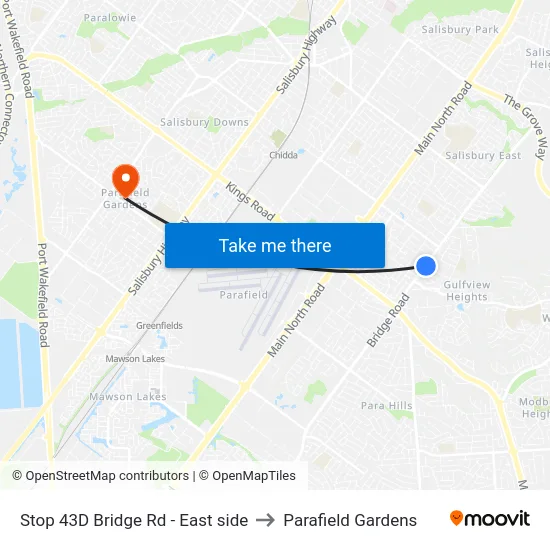 Stop 43D Bridge Rd - East side to Parafield Gardens map