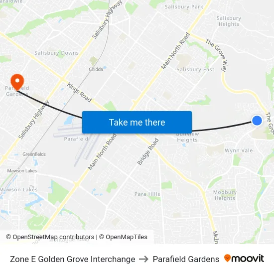 Zone E Golden Grove Interchange to Parafield Gardens map