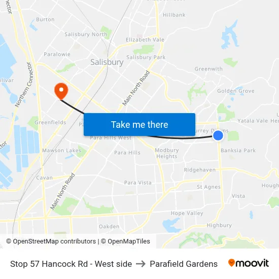 Stop 57 Hancock Rd - West side to Parafield Gardens map