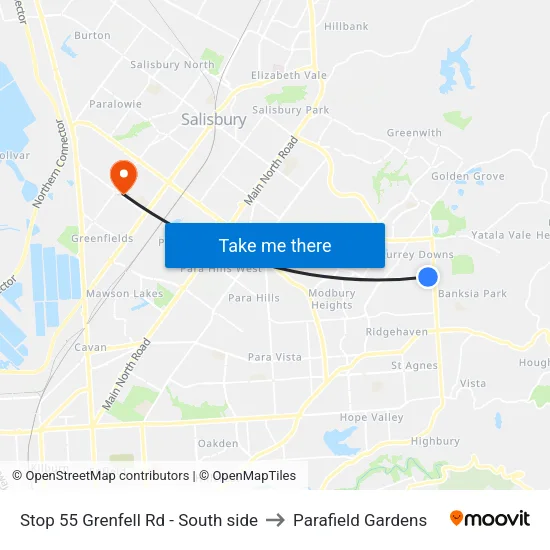 Stop 55 Grenfell Rd - South side to Parafield Gardens map