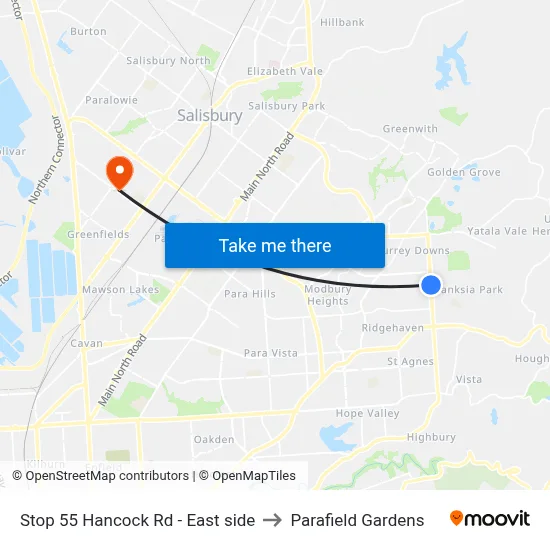 Stop 55 Hancock Rd - East side to Parafield Gardens map