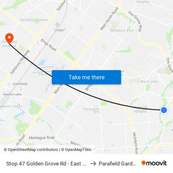 Stop 47 Golden Grove Rd - East side to Parafield Gardens map