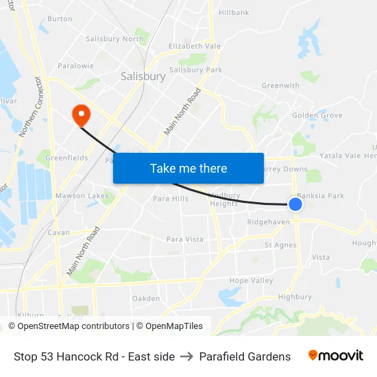 Stop 53 Hancock Rd - East side to Parafield Gardens map