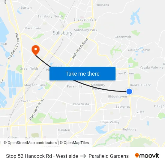 Stop 52 Hancock Rd - West side to Parafield Gardens map