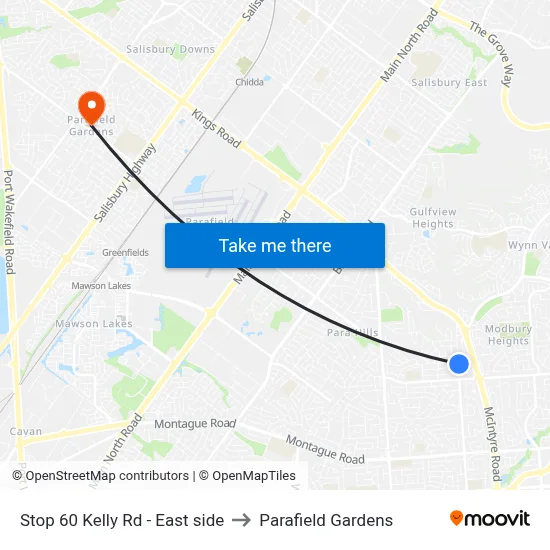 Stop 60 Kelly Rd - East side to Parafield Gardens map