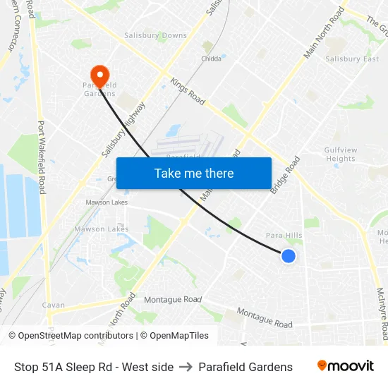 Stop 51A Sleep Rd - West side to Parafield Gardens map