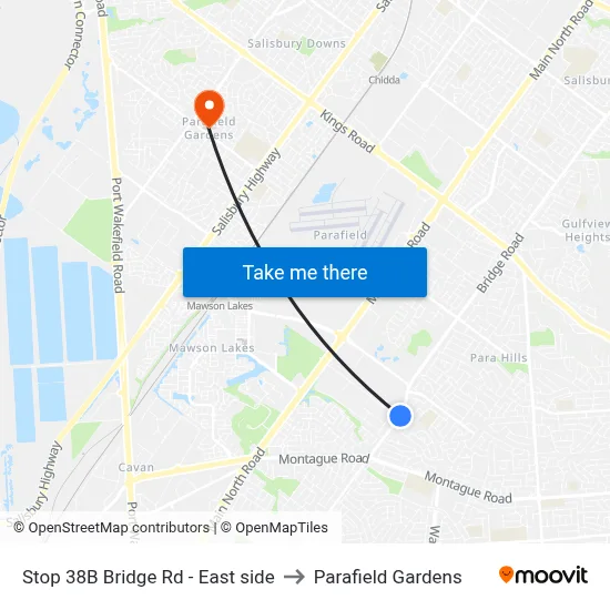 Stop 38B Bridge Rd - East side to Parafield Gardens map