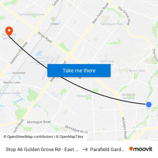 Stop 46 Golden Grove Rd - East side to Parafield Gardens map