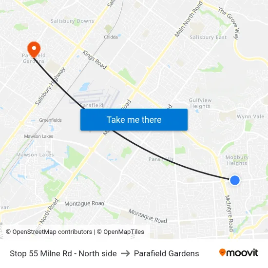 Stop 55 Milne Rd - North side to Parafield Gardens map