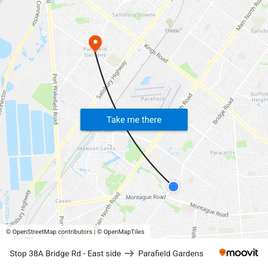Stop 38A Bridge Rd - East side to Parafield Gardens map