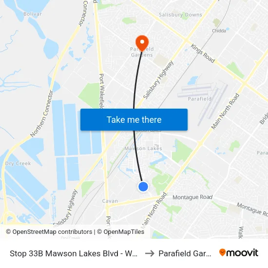 Stop 33B Mawson Lakes Blvd - West side to Parafield Gardens map