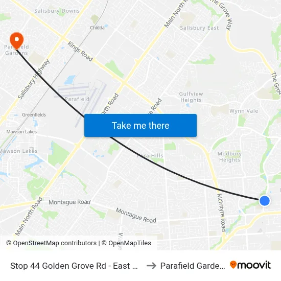 Stop 44 Golden Grove Rd - East side to Parafield Gardens map