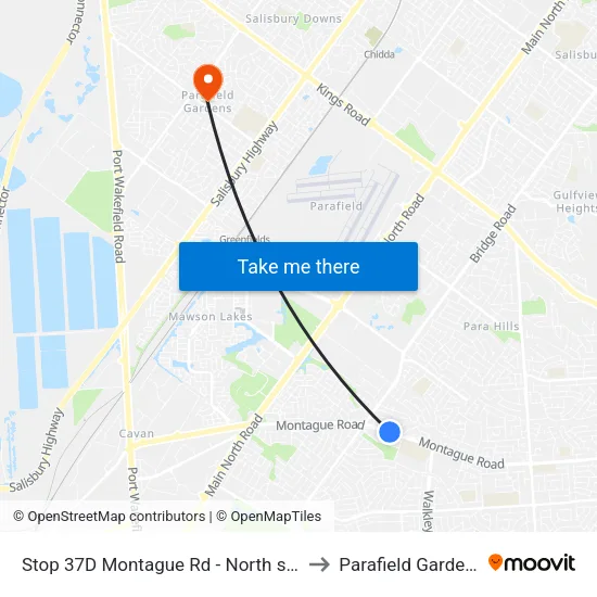 Stop 37D Montague Rd - North side to Parafield Gardens map