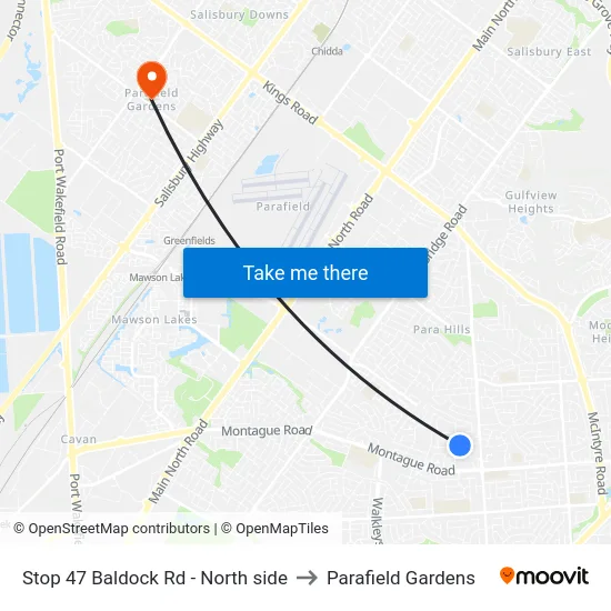 Stop 47 Baldock Rd - North side to Parafield Gardens map