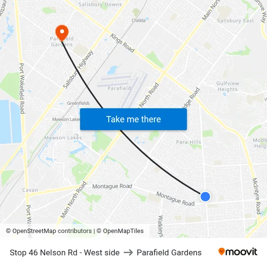 Stop 46 Nelson Rd - West side to Parafield Gardens map