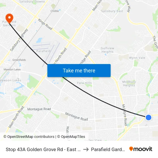 Stop 43A Golden Grove Rd - East side to Parafield Gardens map
