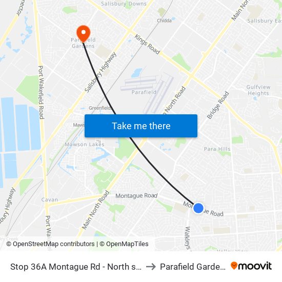 Stop 36A Montague Rd - North side to Parafield Gardens map