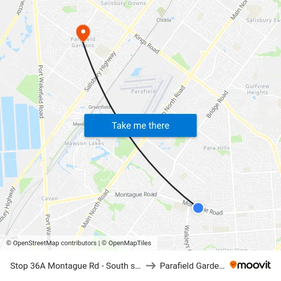 Stop 36A Montague Rd - South side to Parafield Gardens map