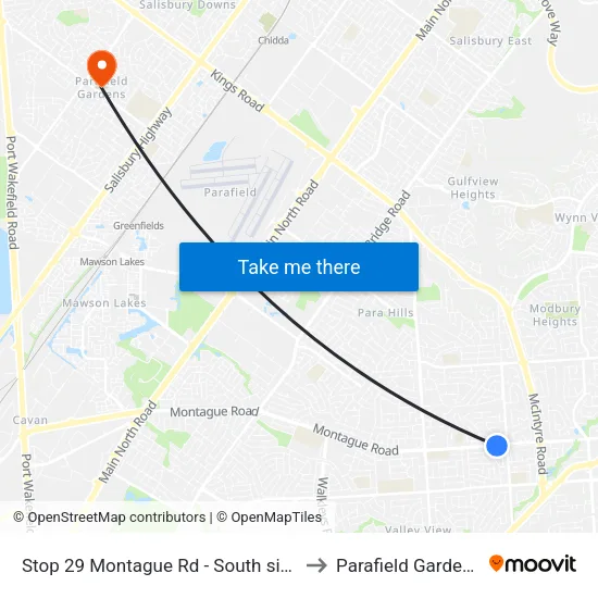 Stop 29 Montague Rd - South side to Parafield Gardens map