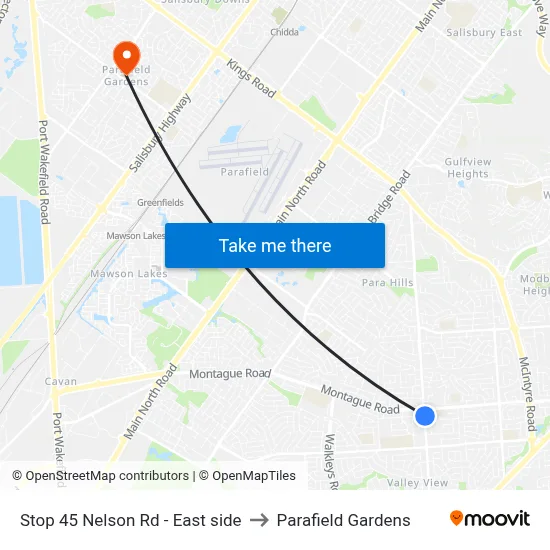 Stop 45 Nelson Rd - East side to Parafield Gardens map