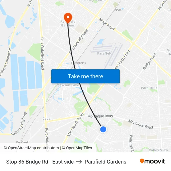 Stop 36 Bridge Rd - East side to Parafield Gardens map