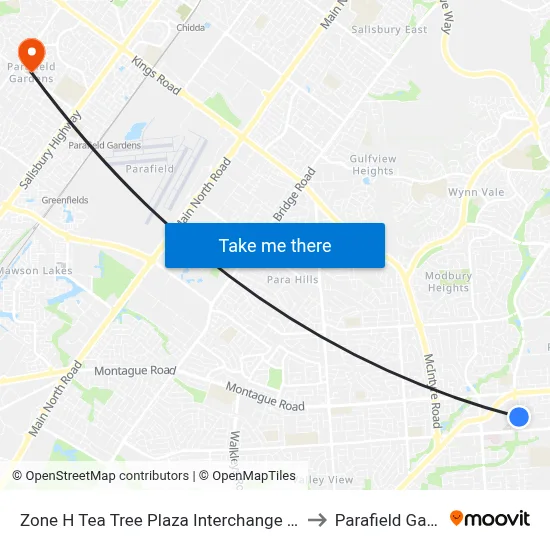 Zone H Tea Tree Plaza Interchange - West side to Parafield Gardens map