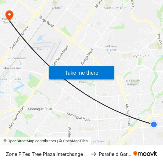 Zone F Tea Tree Plaza Interchange - East side to Parafield Gardens map
