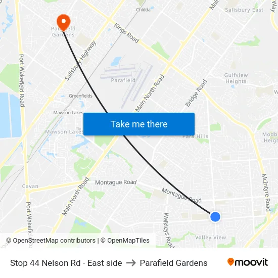 Stop 44 Nelson Rd - East side to Parafield Gardens map