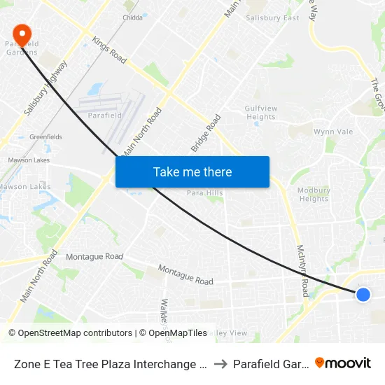Zone E Tea Tree Plaza Interchange - East side to Parafield Gardens map