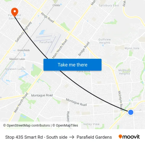 Stop 43S Smart Rd - South side to Parafield Gardens map