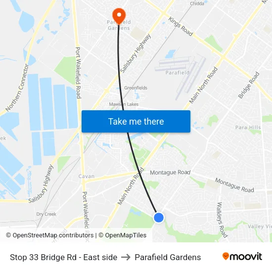 Stop 33 Bridge Rd - East side to Parafield Gardens map
