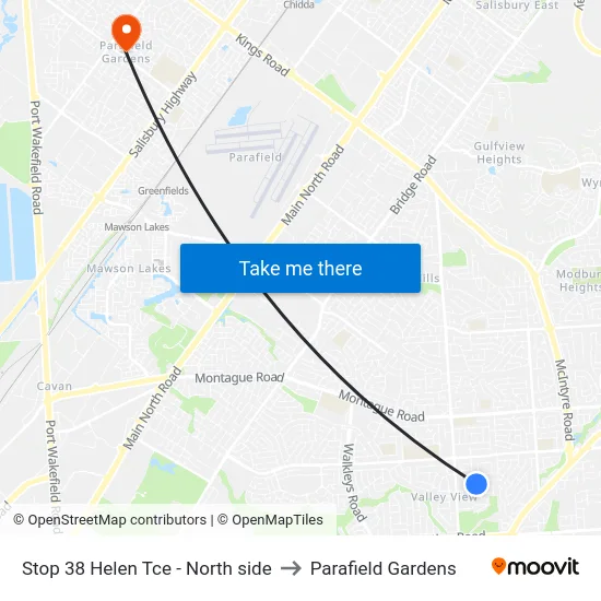 Stop 38 Helen Tce - North side to Parafield Gardens map