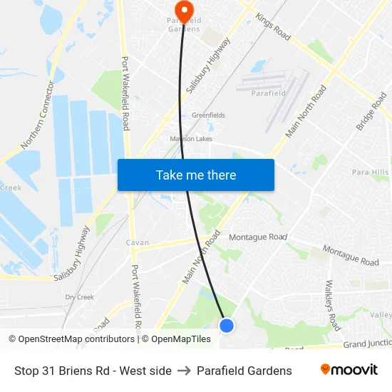 Stop 31 Briens Rd - West side to Parafield Gardens map