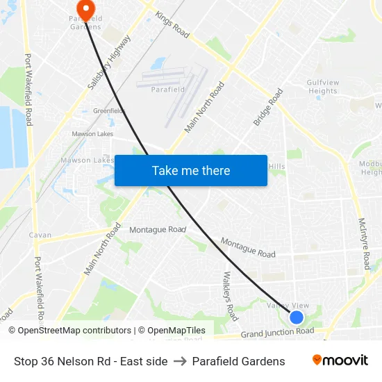 Stop 36 Nelson Rd - East side to Parafield Gardens map