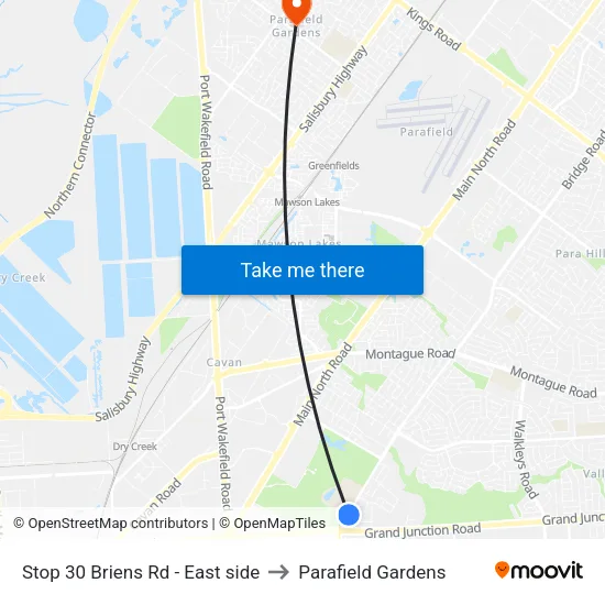 Stop 30 Briens Rd - East side to Parafield Gardens map