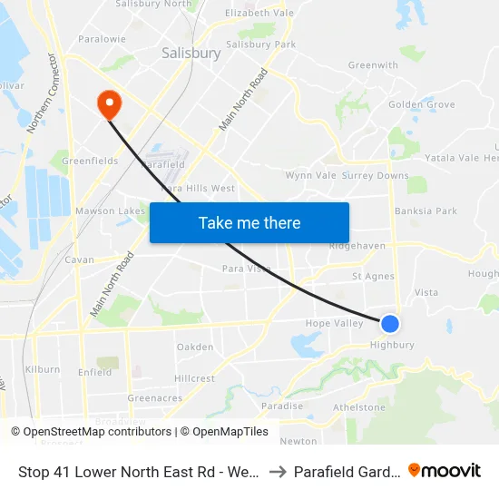 Stop 41 Lower North East Rd - West side to Parafield Gardens map
