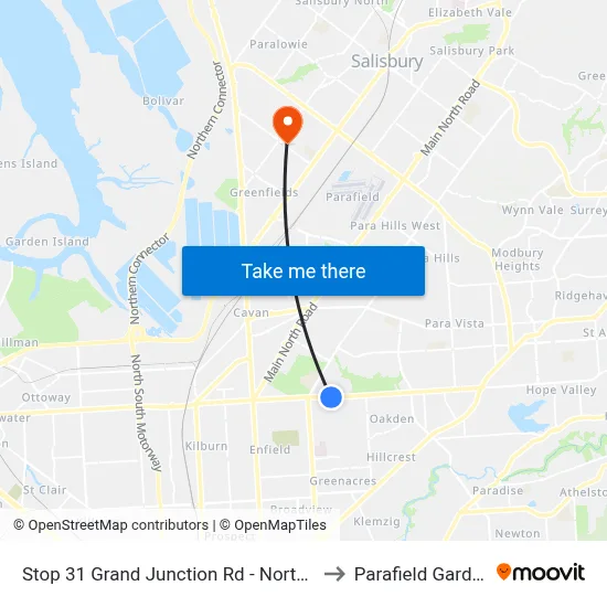 Stop 31 Grand Junction Rd - North side to Parafield Gardens map